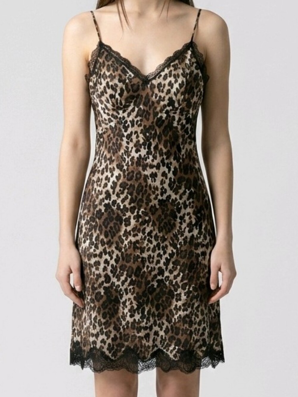 Vintage ABS Leopard Print Lace-Trim Slip Dress